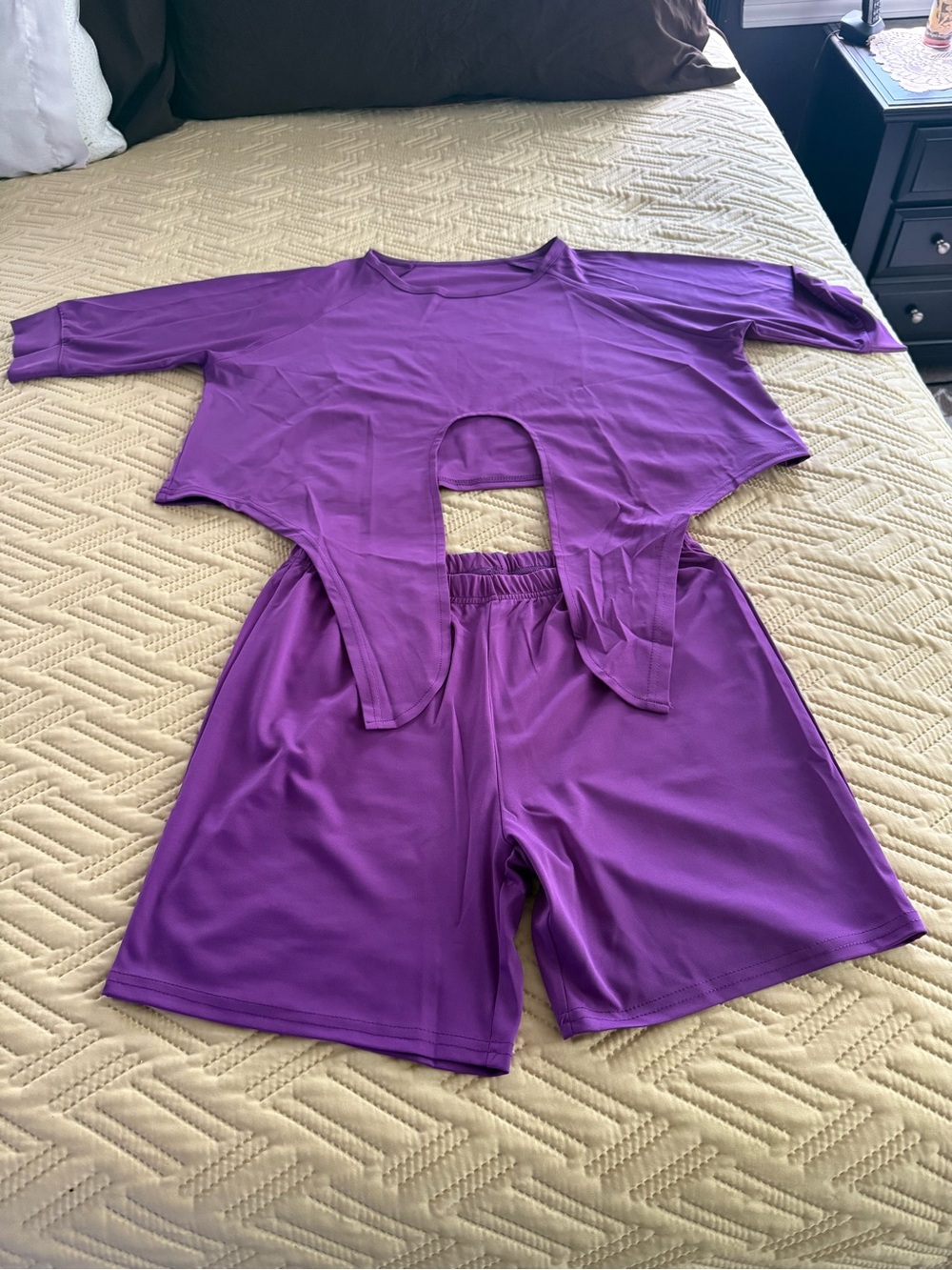 Purple Women’s Lounge Set — Crop Top & Shorts